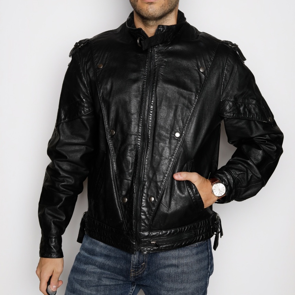 80's Vintage Leather Biker Jacket - Picture 4 of 8